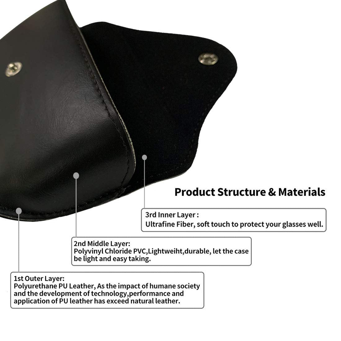 LogHog Portable Leather Glasses Case,Mother's Day Gifts for Him Durable Soft Sunglasses Pouch Slim Case for Women Men Horizontal Eyeglass Case （Button - Black）