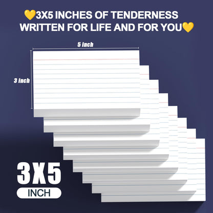 Index Cards 3x5 Inch - 600 Count, Ruled Index Flash Cards for Studying, Lined Index Note Cards 3x5 Flashcards, Notecards 3 x 5 Lined Small Index Cards Ruled White 3x5 Cards for Office, School, Home