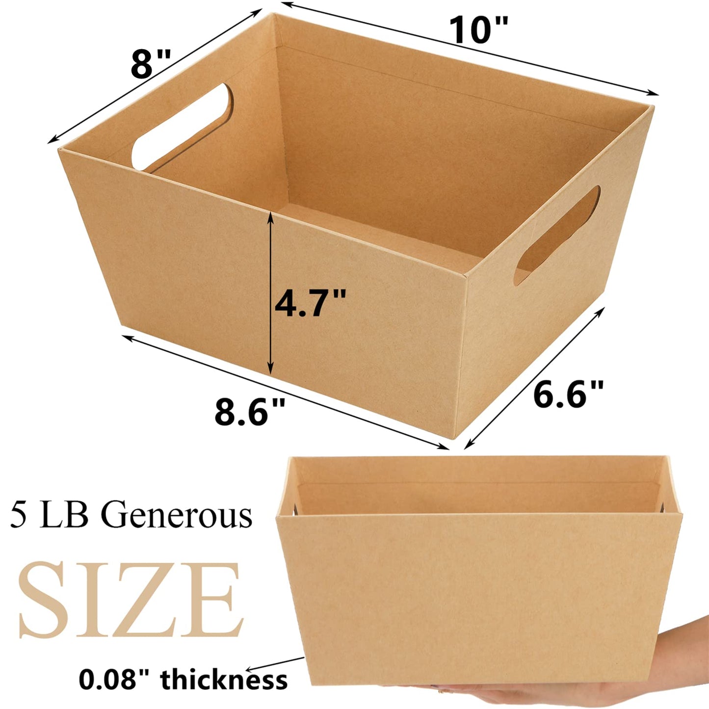 DEAYOU 10 Pack Gift Basket Empty, 10" x 8" Kraft Basket With Handle, 5 LB Cardboard Gift Baskets Market Tray, Large Brown Paper Baskets Holder Container for Wine, DIY, Food, Snacks, Crafts, Easter