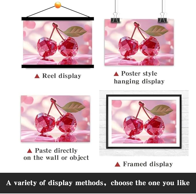 Yesad Cherries Art Print, Kitchen Wall Art Pictures Poster Pink Wall Décor for Dorm Living Room Bedroom Cabin Kitchen Wall Décor Fruits Wall Art (Unframed,30”x20”, Cherry)