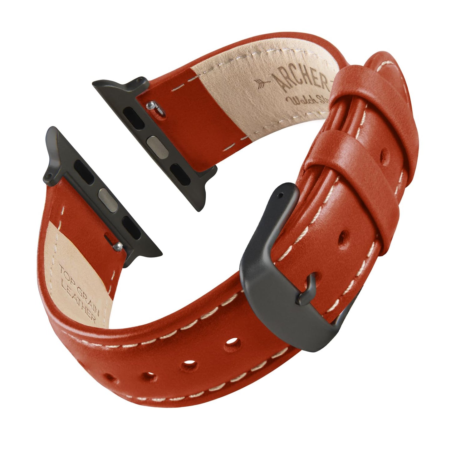 Archer Watch Straps - Top Grain Leather Straps for Apple Watch (Cognac/Natural White Thread, Matte Gray Hardware, 44/45/46/49mm)