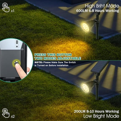 Solar Spotlights, 18 LED Solar Lights Outdoor Waterproof, 2 Mode Soft Warm White Landscape Lighting Auto On/Off Spot Lights for Flag Pole Garden Yard Tree Driveway Pool, 4 Pack