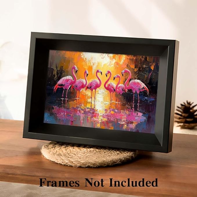 Yesad Flamingo Wall Art, Flamingo Canvas Wall Art Prints Tropical Pictures Poster Wall Décor for Living Room Bedroom Office Animal Lover Gift Home Decorations (Unframed,18”x12”, Flamingo)