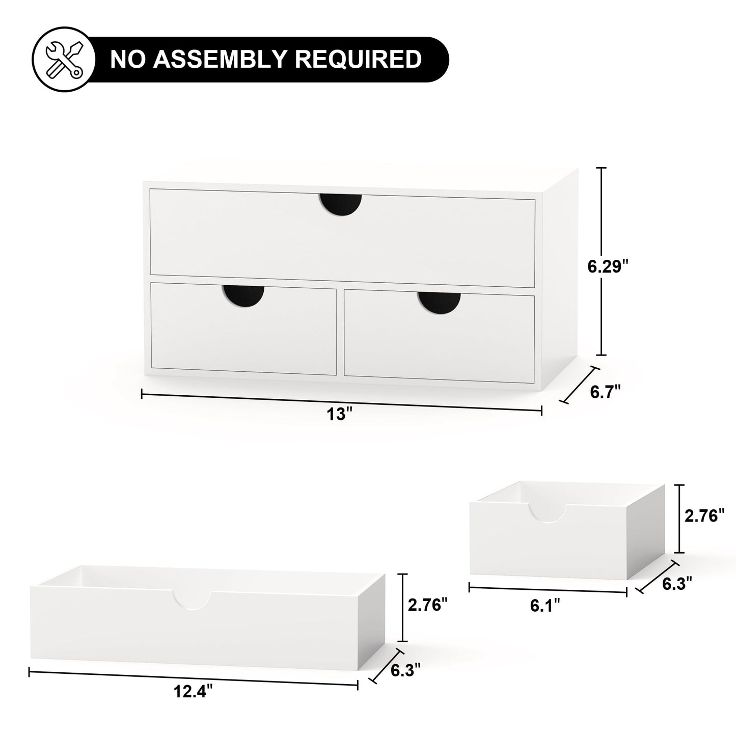 Bamboo Desk Organizer with Drawers Desktop Storage Drawers for Bills Office Supplies Kitchen Utensils Organizing Tool for Home Classroom Organization No Assembly (White)