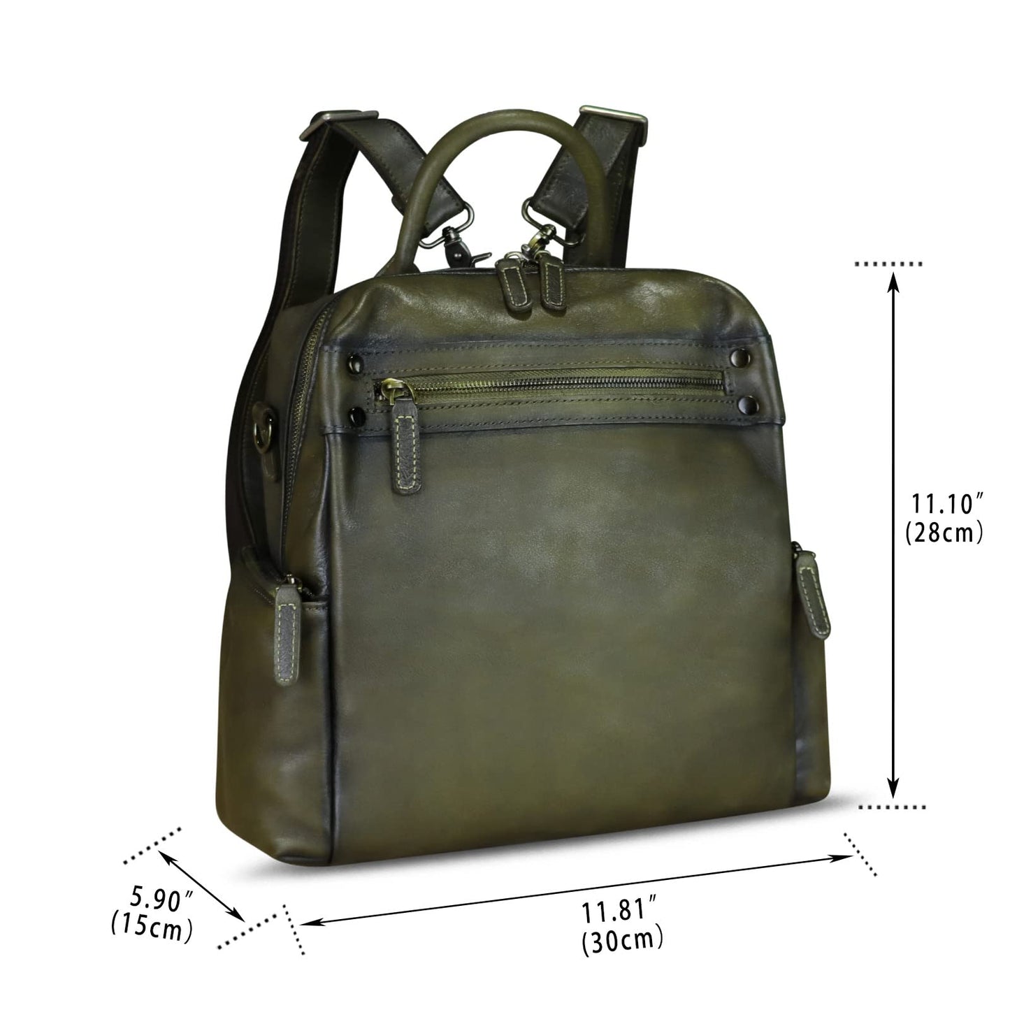 Genuine Leather Backpack Purse for Women Vintage Casual Daypack Knapsack Handmade Rucksack Convertible Shoulder Bag (Green) Medium