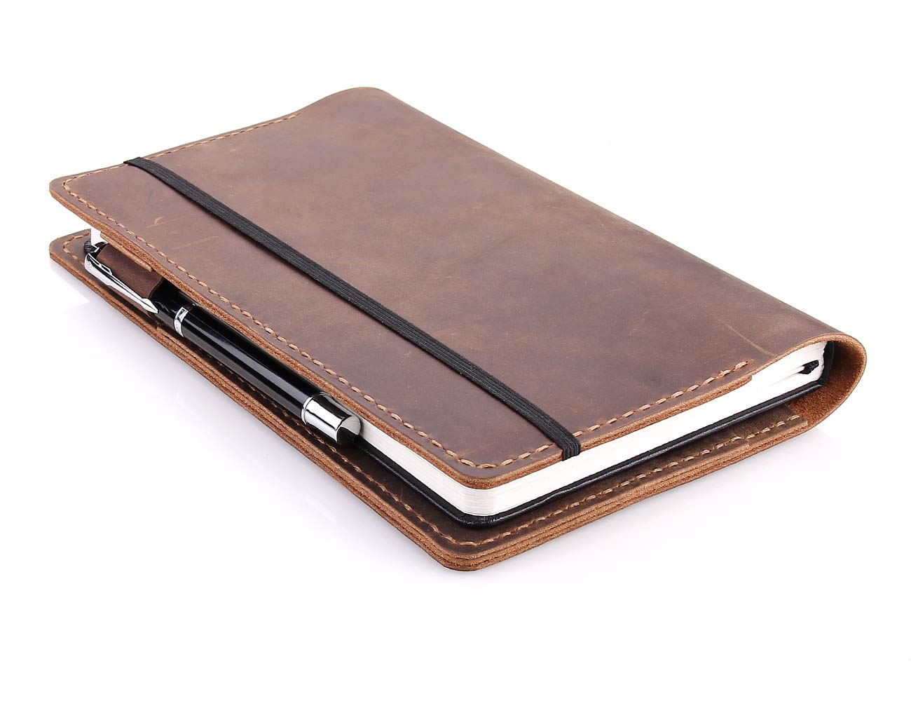 Robrasim Leather Journal Cover Fits for Moleskine Large Hard Cover Notebook, Handmade Vintage Leather Cover for 5"x8.25" Hardcover Notebooks - Brown