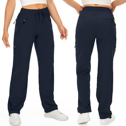 Womens Hiking Pants Quick Dry UPF 50 Lightweight Travel Golf Cargo Safari Pants Zipper Pockets,6608,Blue,Petite XL