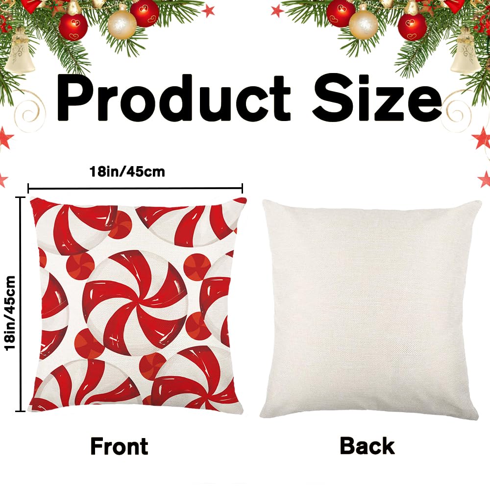 Heirloom Haven 4pcs Christmas Pillow Covers Decoration,18x18in Red Candy Pillow Case Merry Bright Holly Throw Pillow Covers Cushion Cases for Winter Holiday Seasonal Farmhouse Couch Sofa Home Decor