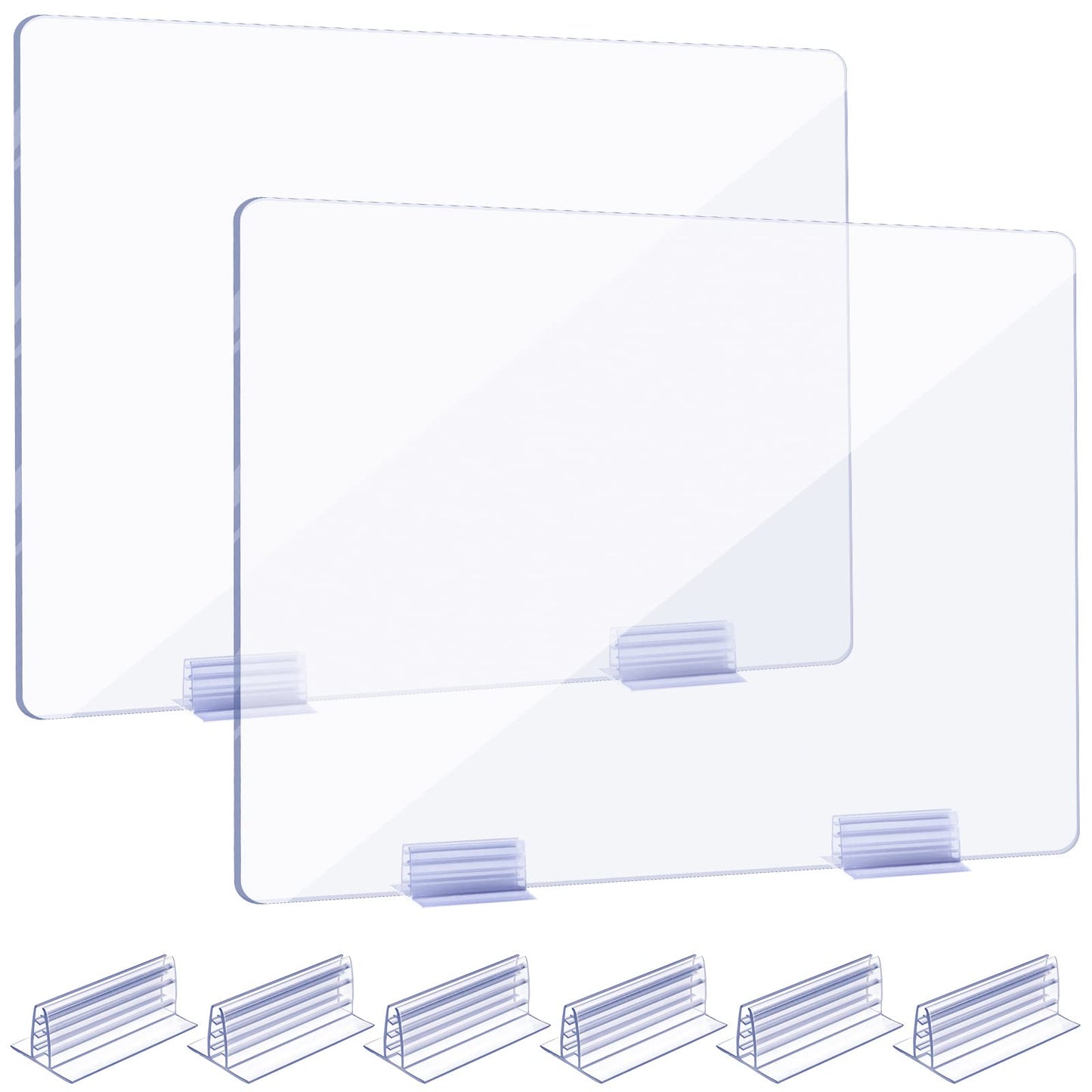 Weysat 6pcs Counter Desk Acrylic Panels Holder and 2 Pcs Acrylic Desk Divider Partition for Business, Office, School 24 x 16 Inches, Fasten Panels from 1/ 8 Inch to 1/ 4 Inch Thick