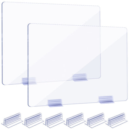 Weysat 6pcs Counter Desk Acrylic Panels Holder and 2 Pcs Acrylic Desk Divider Partition for Business, Office, School 24 x 16 Inches, Fasten Panels from 1/ 8 Inch to 1/ 4 Inch Thick