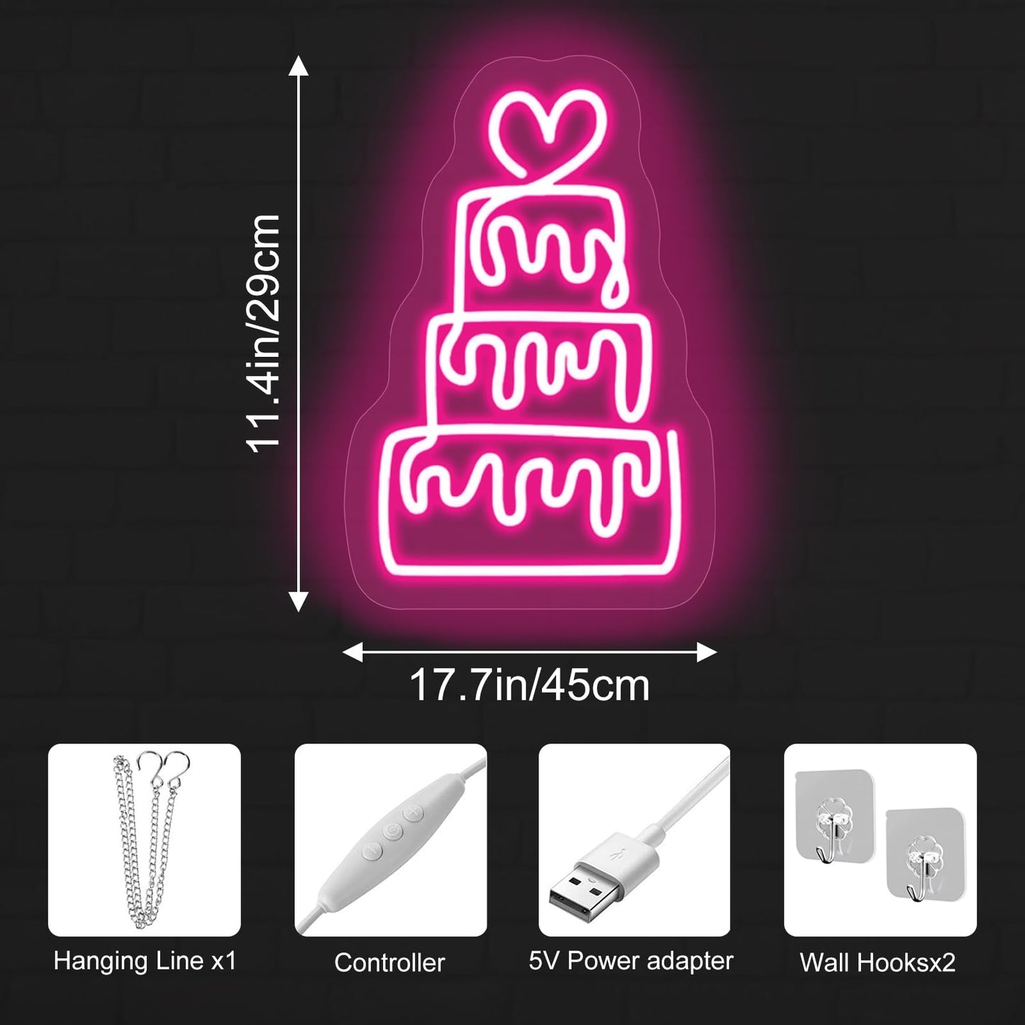 Birthday Cake Neon Sign for Wall Decor LED Dimmable Acrylic Neon Light up Birthday Party Sign Banner Handmade Wall Art Lights for Food Shop shops Christmas Birthday Party Gift,