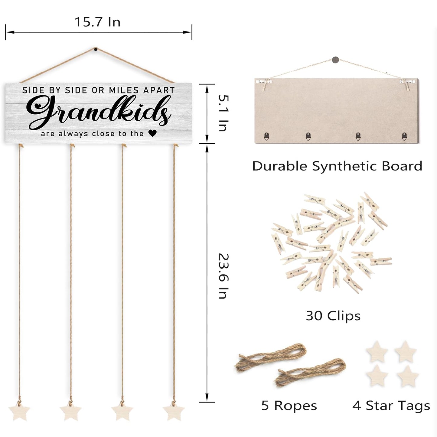 Orchroma Grandma Gifts,Grandkids Picture Frames Collage Wall Decor,Grandchildren Photo Board,Hanging Photo Display with Clips,Side by Side or Miles Apart Grandkids,Home Living Room Bedroom Decor