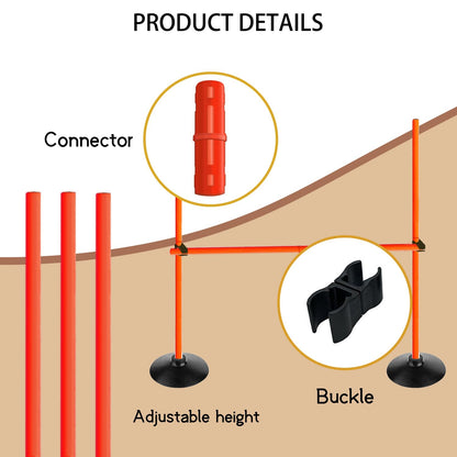 Voodans Orange Adjustable Height Agility Hurdle Set Multi-Function Soccer Trainning Pole Set Coaching Sticks with Rubber Base (Pack of 3, 3.3 FT)
