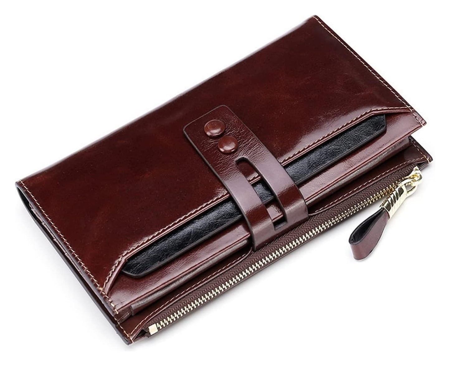 Vyrnox Women's Genuine Leather Long Wallet with Hasp Closure, Large Zip Around Checkbook Billfold Phone Holder Purse Organizer (Rose Purple)