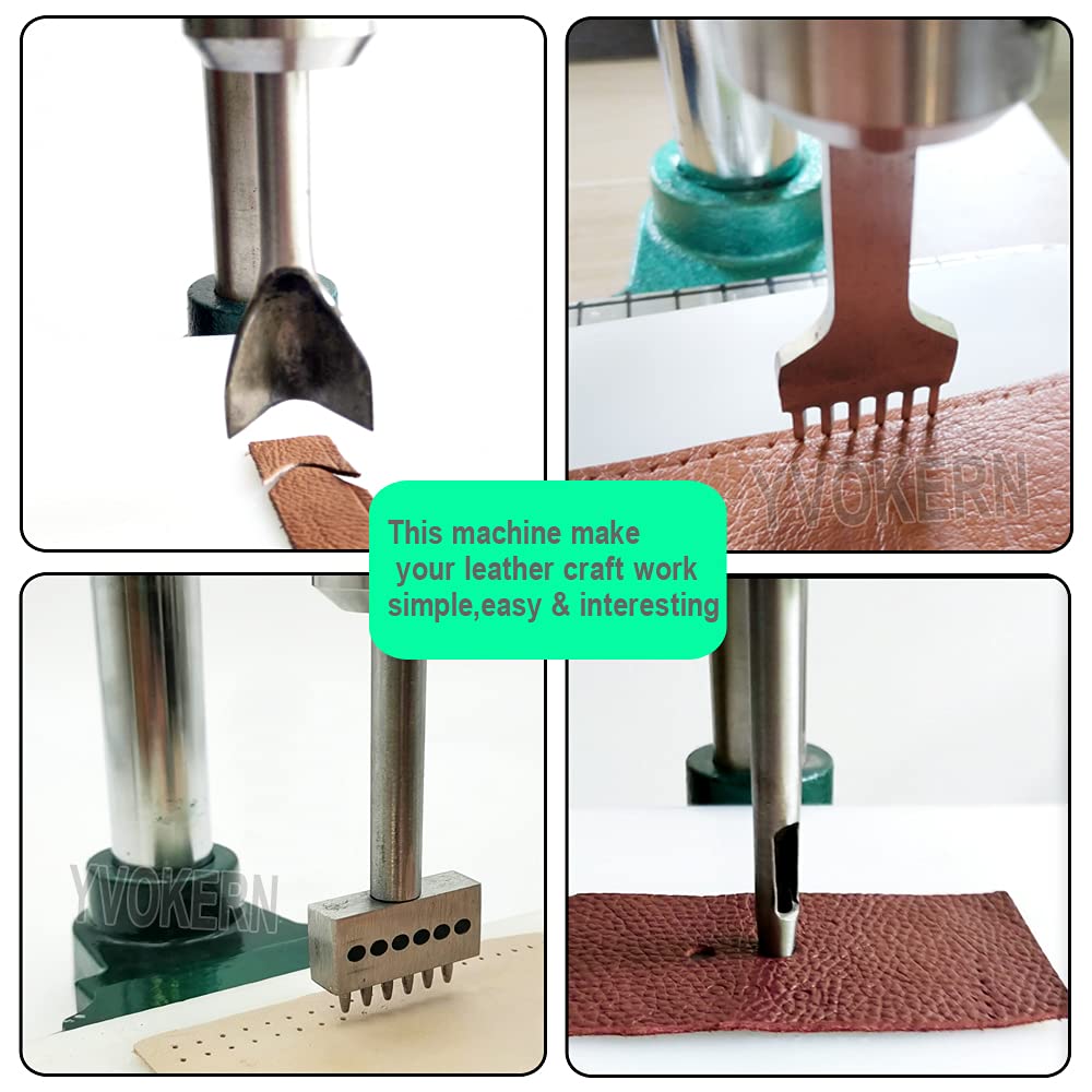 Multi-Function Hand Press and Hole Punch Machine for Stamping Leather Stitching Holes with 1.5-13MM Chuck and 4.4cm Press Plate Get Your Craft Work Slient (YVK-16S-PP-CK1)