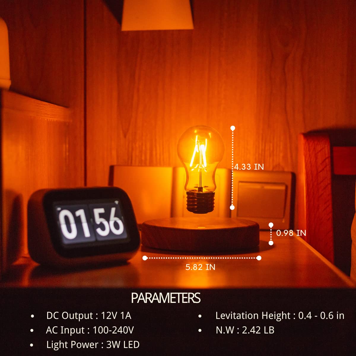 MOOCCI Levitating Bulb Lamp, Magnetic Floating Night Light & Desk Decor, Unique Valentine‘s Day Gift for Her and Him, Cool Tech Gadget for Home Office, Christmas Birthday Present (Round-Classic Bulb)