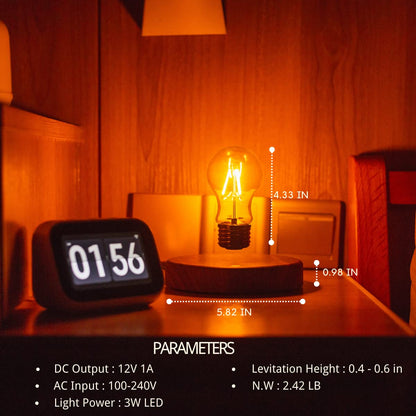 MOOCCI Levitating Bulb Lamp, Magnetic Floating Night Light & Desk Decor, Unique Valentine‘s Day Gift for Her and Him, Cool Tech Gadget for Home Office, Christmas Birthday Present (Round-Classic Bulb)