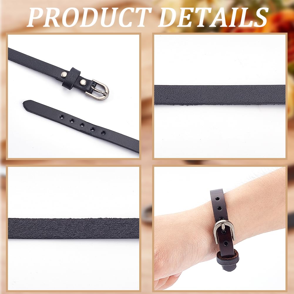 CALFOVERA 4PCS Genuine Leather Wristband Bracelet Retro Adjustable 2 Colors Simple Alloy Buckle Bangle Cowhide Leather Stirrup Straps Cuff Bracelet Jewelry for Men Women Daily Party