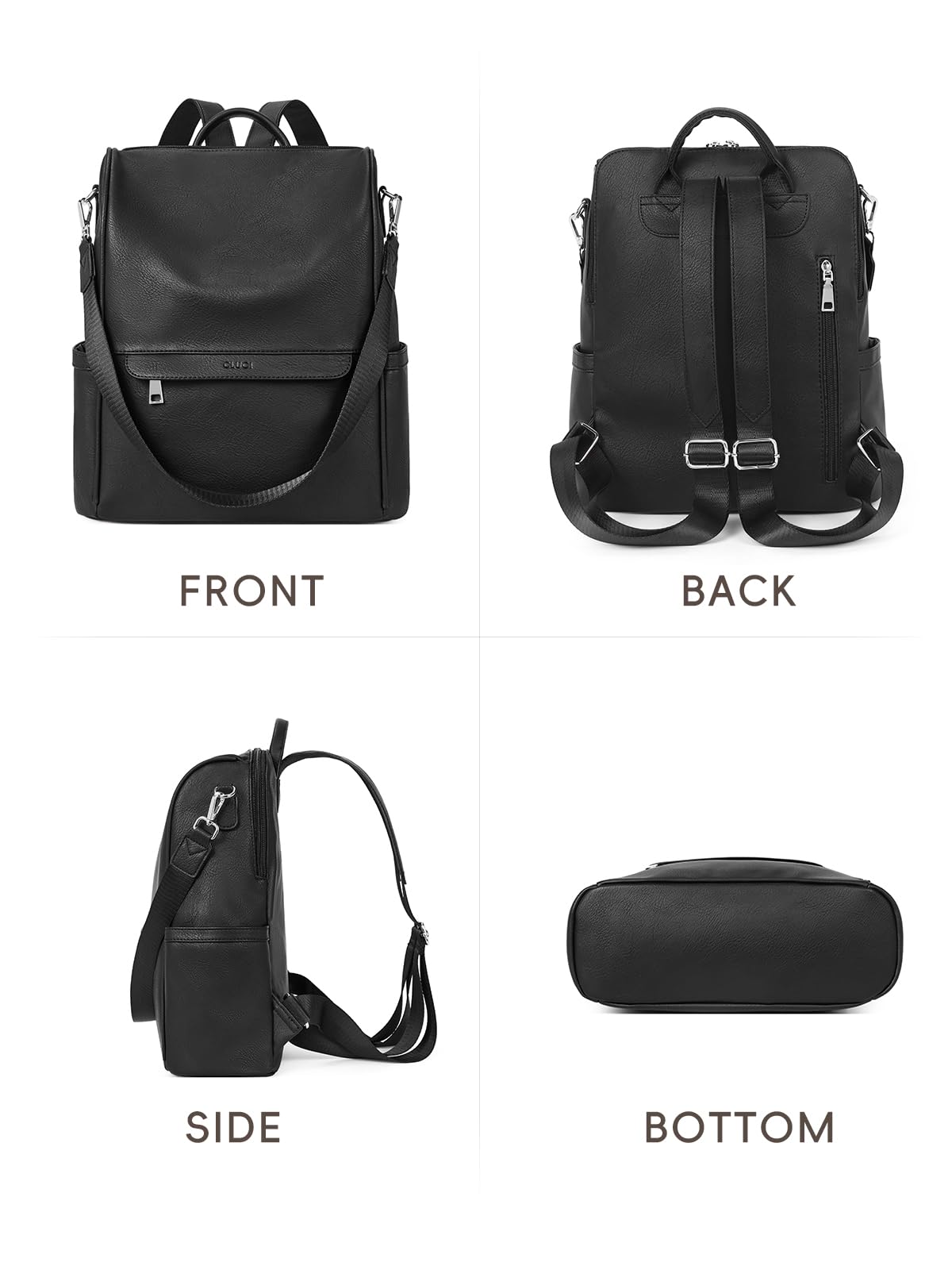 CLUCI Backpack Purse for Women Backpack Purse Black Leather Anti-theft Large Fashion Designer Travel Bag Ladies Shoulder Bags