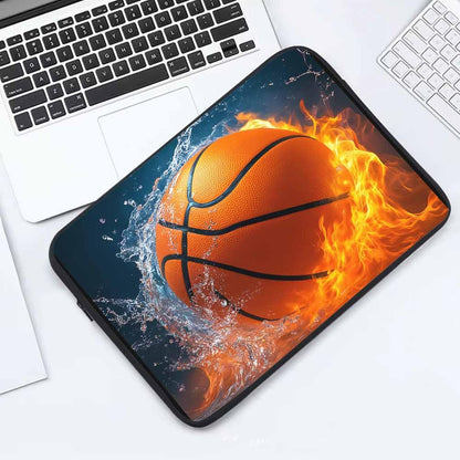 Nicokee Laptop Sleeve Bag 15.4 15.6 Inch,Basketball Ball in Fire and Water Ball Flame Protective Polyester Computer Cases Laptop Cover Briefcase Bag Tablet Travel Cover