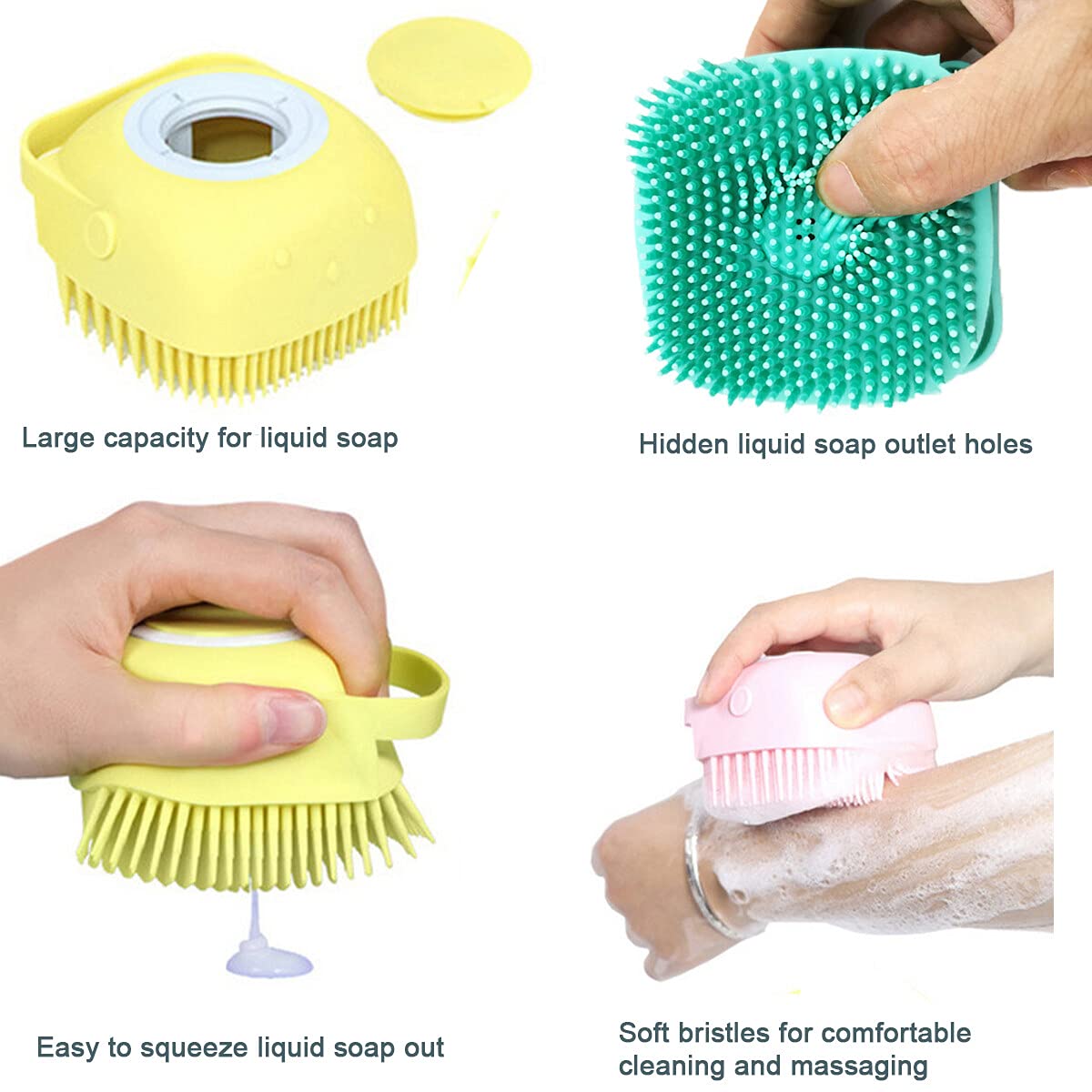 Dog Scrubber for Bath, Pet Grooming Bath Massage Brush with Soap Dispenser for Shower, 3 Pack Silicone Exfoliating Brushes, Soft Body Exfoliator, Bath Loofah for Babies, Kids, Women, Men and Pets