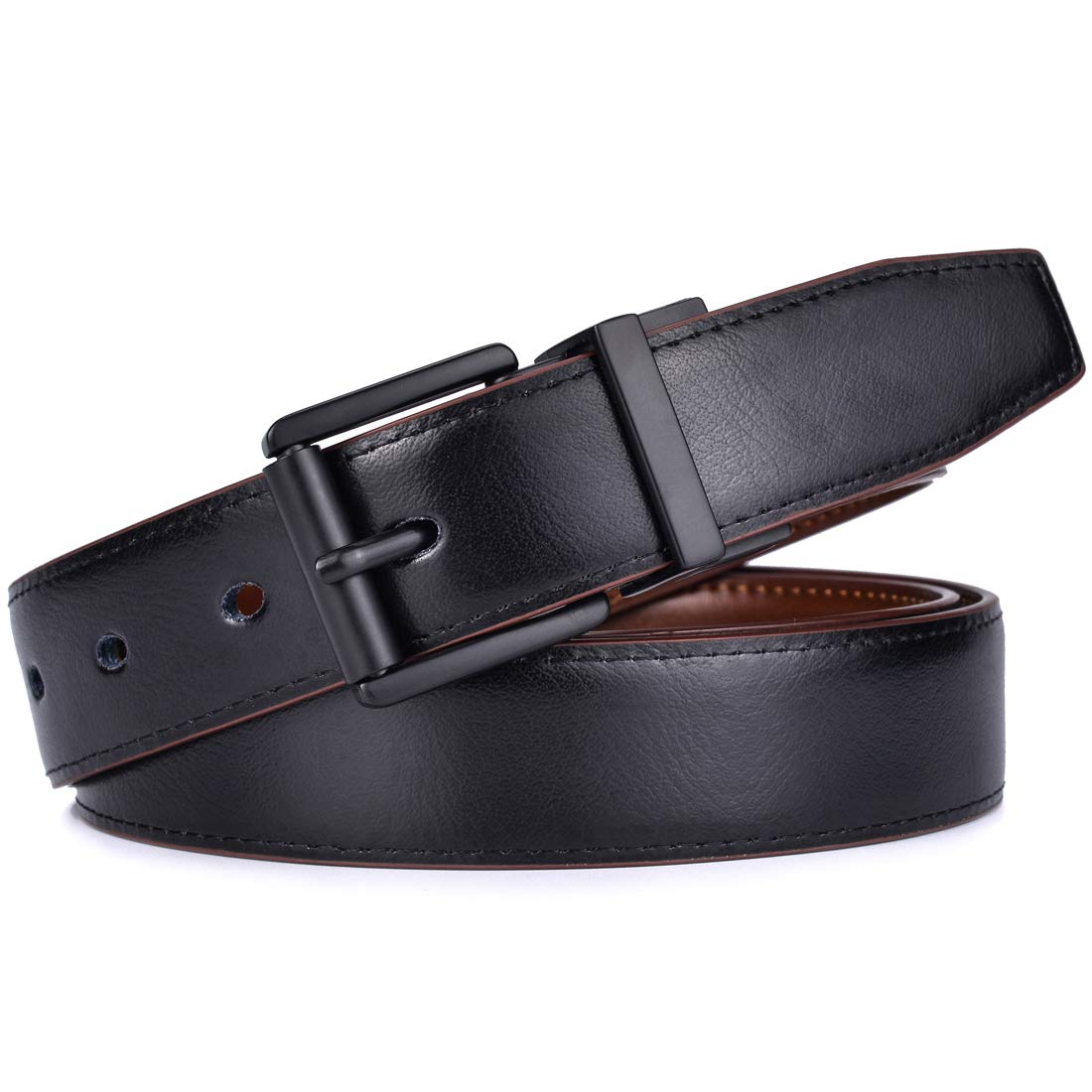 Beltox Men’s Belts Dress Casual Reversible Leather 1.1” w Roller Buckle Rotated(Black/Brown w Black Buckle, 38-40)