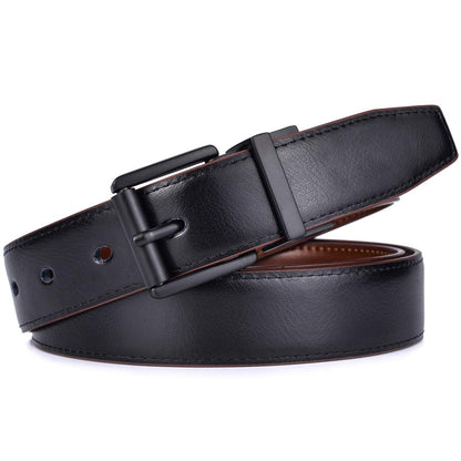 Beltox Men’s Belts Dress Casual Reversible Leather 1.1” w Roller Buckle Rotated(Black/Brown w Black Buckle, 28-30)