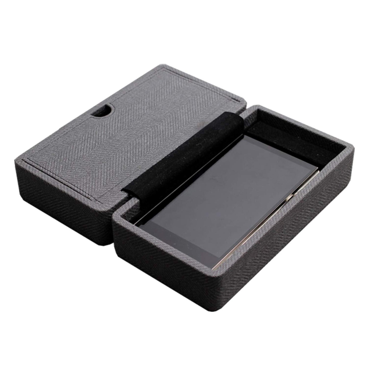 Miter Carrying case for DAP + Earphone, Handmade Italy PU Leather Hard Standing case for 2 IEM Earphones + 1 Digital Audio Player Storage Carry Cover Box (Large Size-Black)