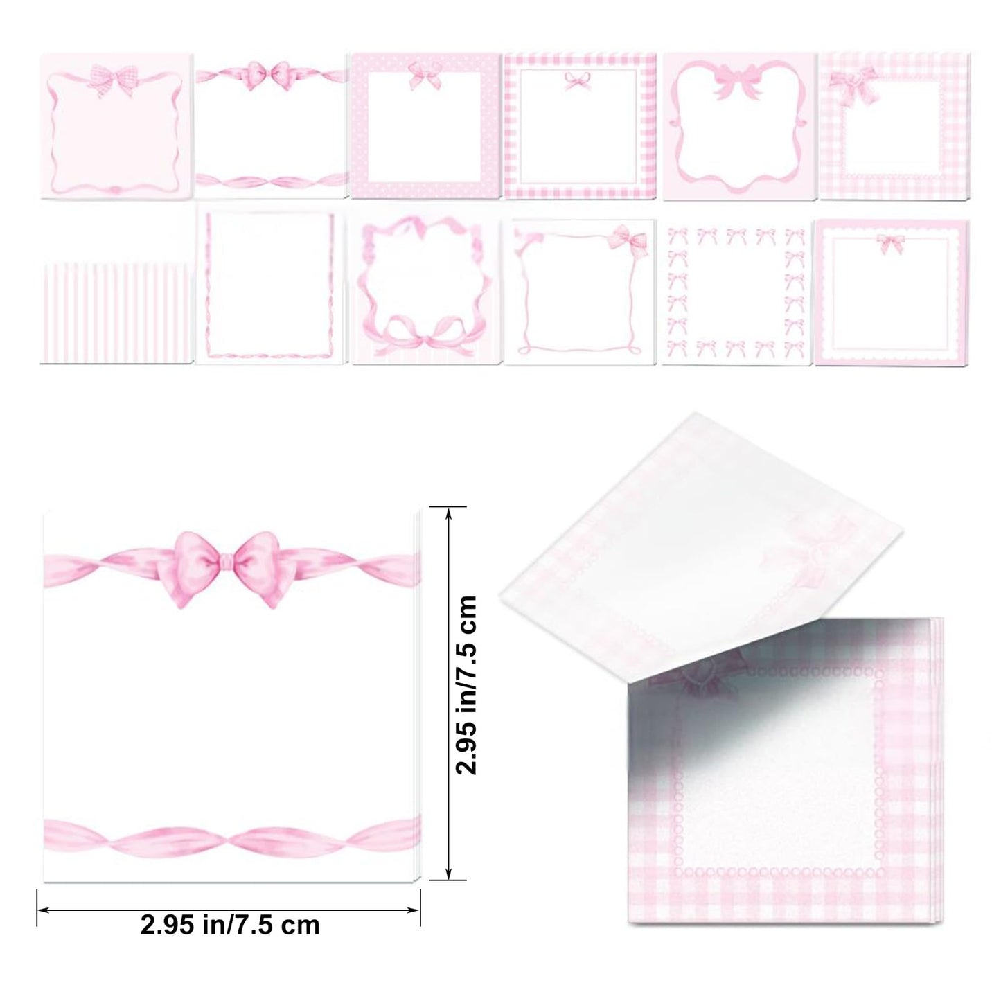 Cute Sticky Notes 3x3 Pink Bow Sticky Note Pads Aesthetic Coquette Bows Note Pad Self-Stick Ribbon Bowknot Stickey Notes Memo Pad Stationery Study School Essentials Desk Office Teacher Supplies
