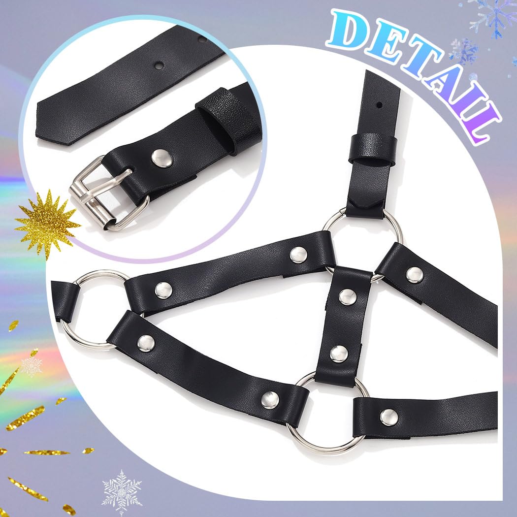 REETAN Leather Thigh Harness Black Rave Fashion Punk Leg Garter Belt for Women