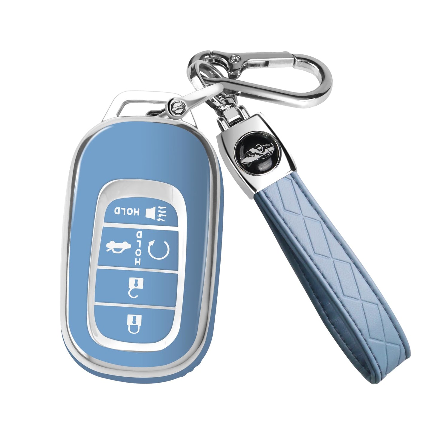 QBUC for Honda Key fob Cover with Keychain,Car Key Case Protector Compatible with Honda Accord Civic HRV CRV Pilot 5 Buttons Smart Remote Key (Blue)