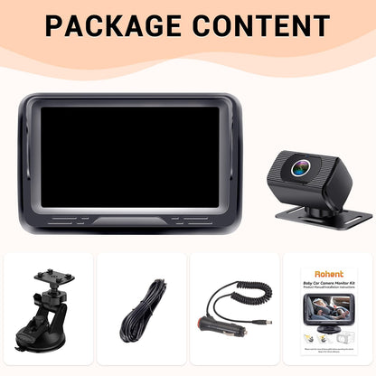 Rohent Baby Car Camera HD 1080P - Rear-Facing Infant Monitor with Night Vision Car Camera for Baby 150° Wide-Angle Lens Anti-Glare Screen Easy Install 360° Adjustable Display