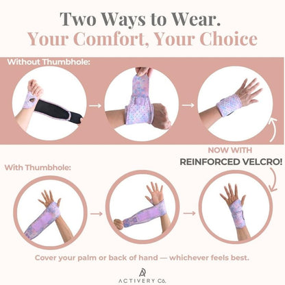 Carpal Tunnel Wrist Brace - Compression Support for Left & Right Hand | 2-Pack, Purple Tie Dye Print