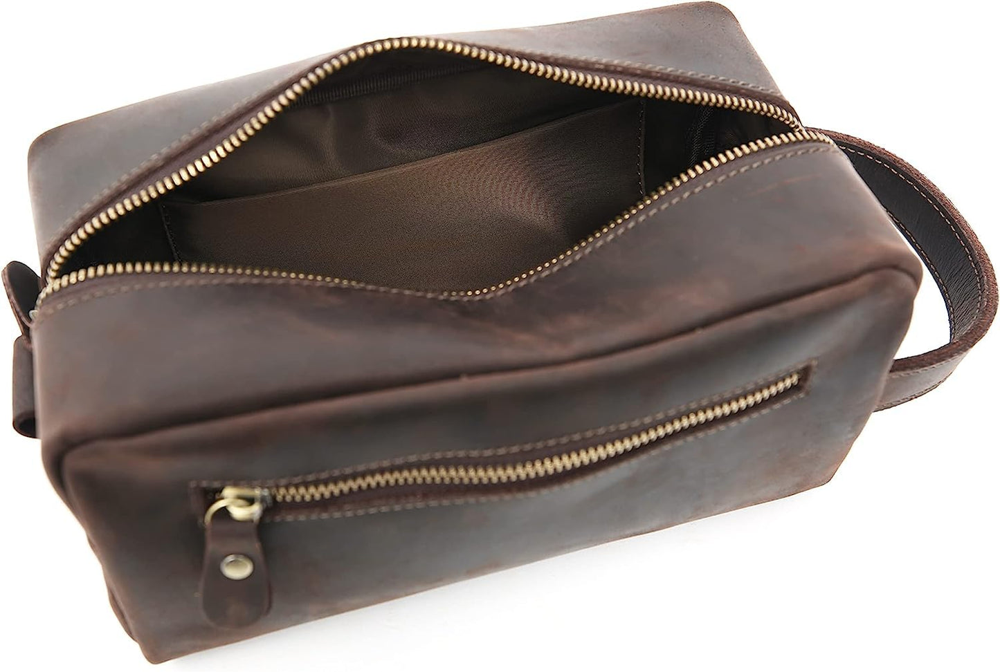 RC ROCKCOW Genuine Leather Toiletry Bag for Men Travel Shaving Dopp Kit-Large Cosmetic Bags Toiletries Bathroom Organizer