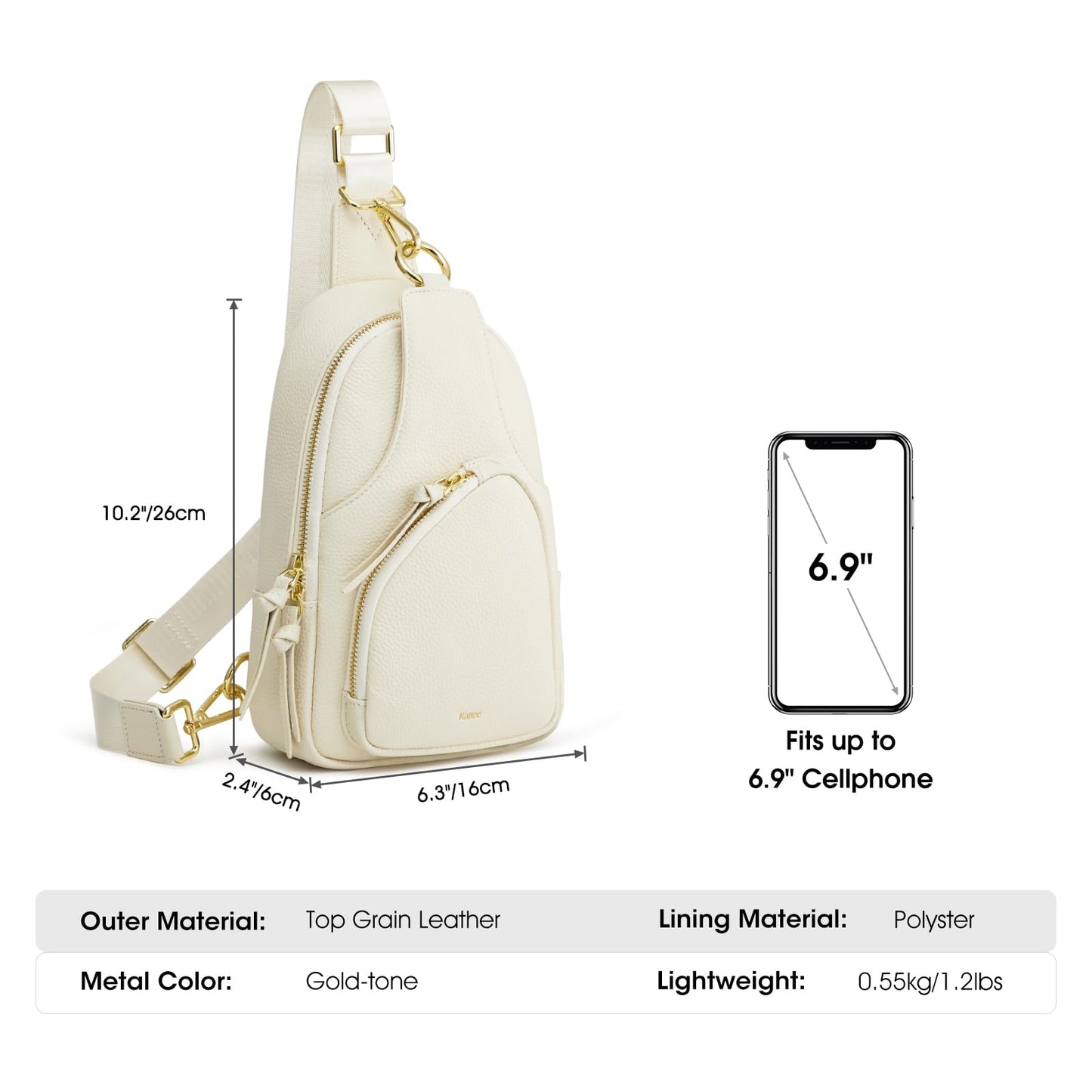 Kattee Sling Bag for Women, Leather Fanny Packs Crossbody Purse, Small Chest Bag with RFID Blocking, Beige