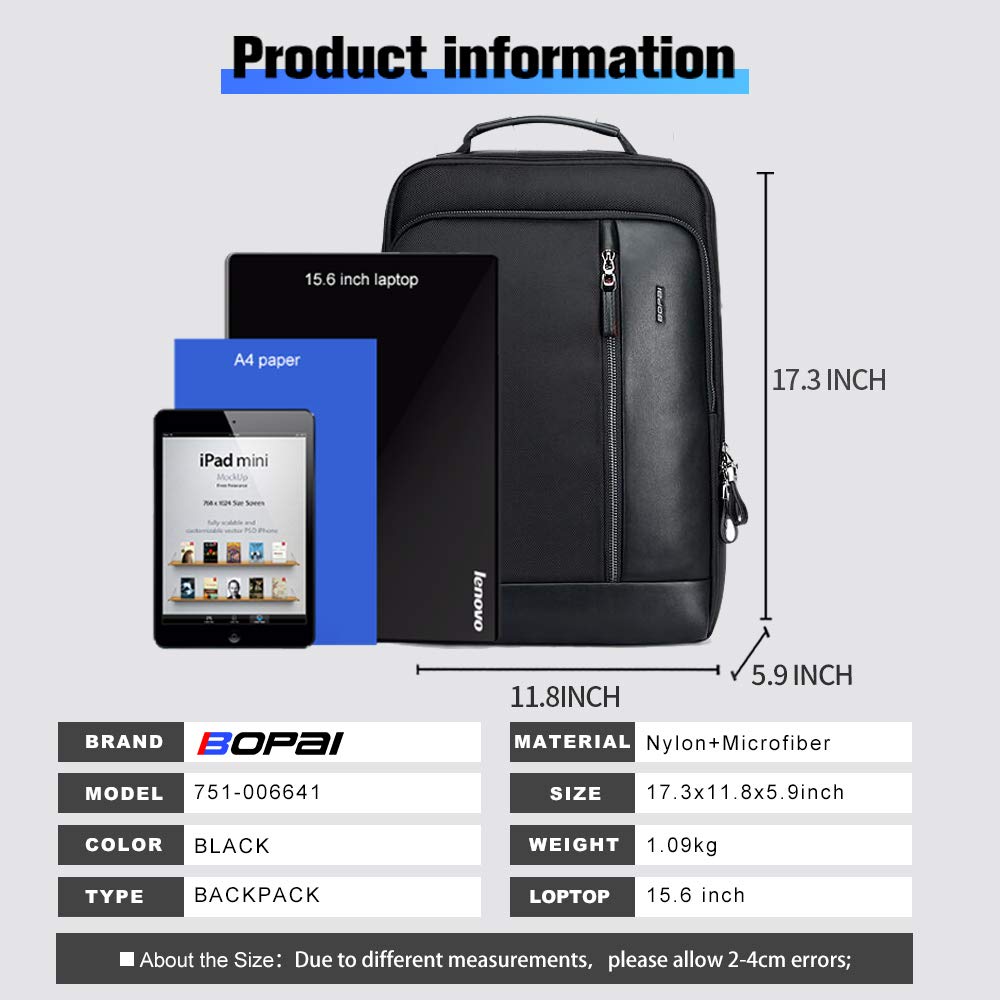 BOPai Intelligent expandable large Smart 15.6 inch Backpack Travel Friendly Water Resistant Anti-Theft Laptop Rucksack with USB Charging Business Laptop Backpack Men Black Multi-Functional