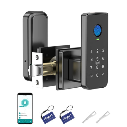Foxgard Fingerprint Door Lock – 5-in-1 Biometric Smart Lock with Keypad, App Control, Key, Auto-Lock, Electronic Deadlock – Keyless Entry for Bedroom, Office, Indoor Use – Includes 2 IC Cards