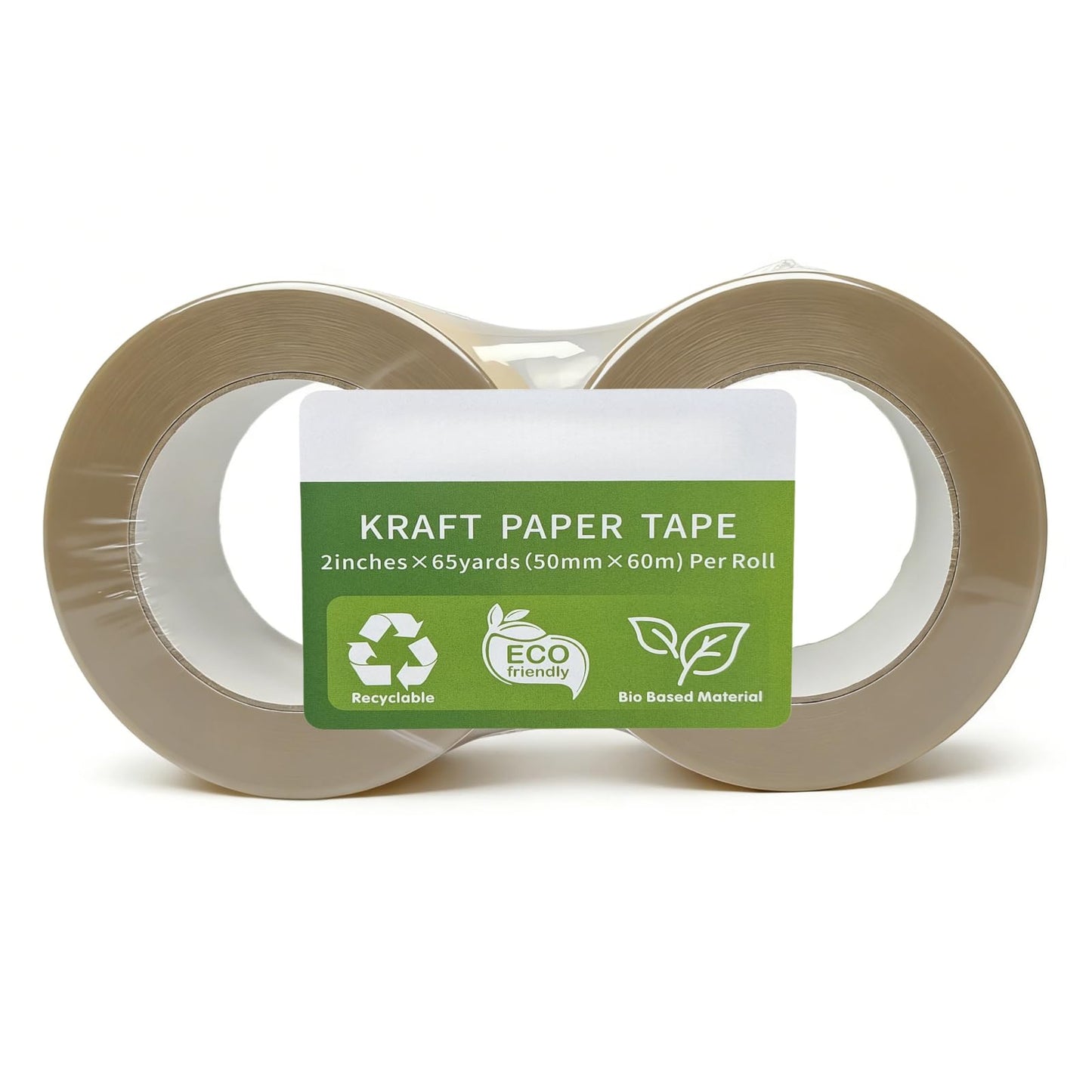 Hijelyn Shipping Tape 2 Rolls Recyclable Brown Kraft Paper Tape for Packing Box, Odorless Quiet Carton Sealing Storage Packaging Supplies, 2 Inch x 66 Yards/per roll