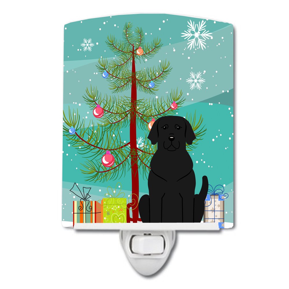 Caroline's Treasures BB4182CNL Merry Christmas Tree Black Labrador Ceramic Night Light Compact, UL-Certified, Ideal for Bedroom, Bathroom, Nursery, Hallway, Kitchen, 6x4x3, Multicolor