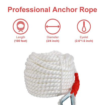 B4B BANG 4 BUCK 3/4" x100' Anchor Rope, Polypropylene Docking Dockline Boat/Sailboat/Mooring/Pull Lines with Thimble, 12592LB Breaking Strain