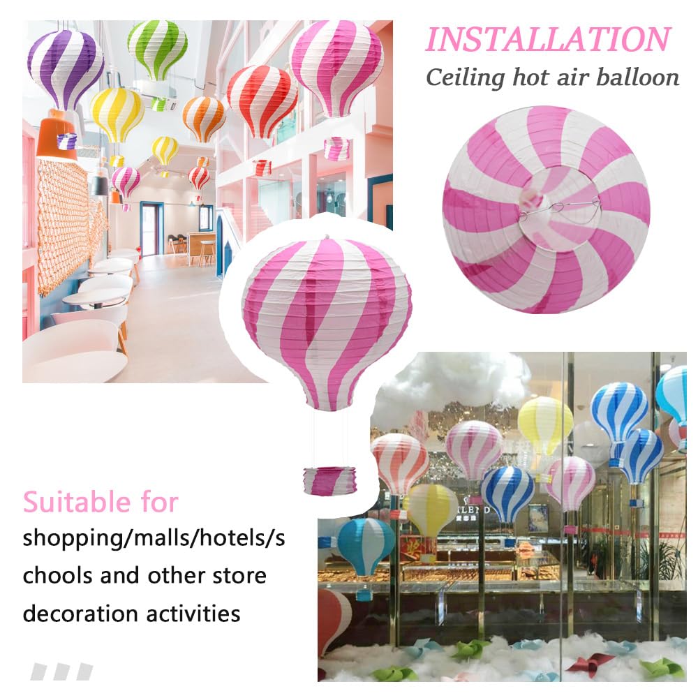 Ruidee 3 Pieces Hanging Hot Air Balloon Paper Lanterns 12 inch Paper Lanterns Set Decoration Ball Lamps for Wedding, Birthday, Anniversary, Christmas (Pink)