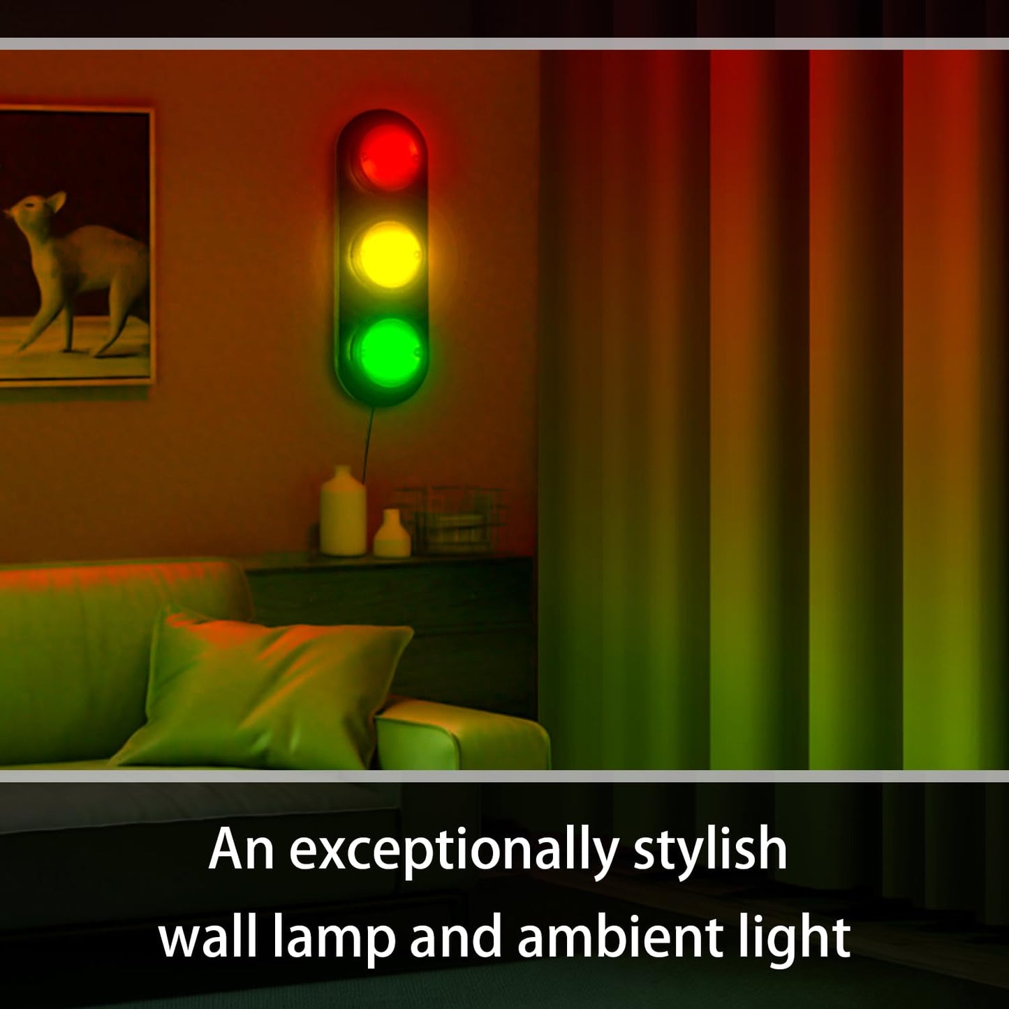 BTBEMO Traffic Light Lamp with Remote Control 12+ Mode Sequences LED Lights Lamp Decor, Stop Light Wall Lamp for Bedroom, Living Room, Club, Bar (Black)