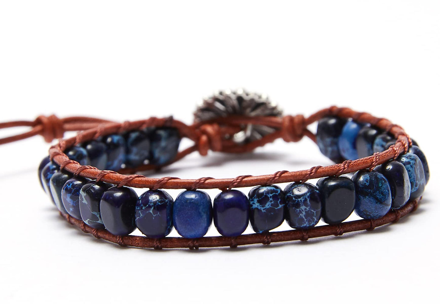 ZOSOJONA 7 Chakra Bracelet Bohemian Handmade Leather Wrap Healing Protection Natural Stone Yoga Beaded Bracelets Boho Friendship Jewelry (Navy Blue Turquoise)