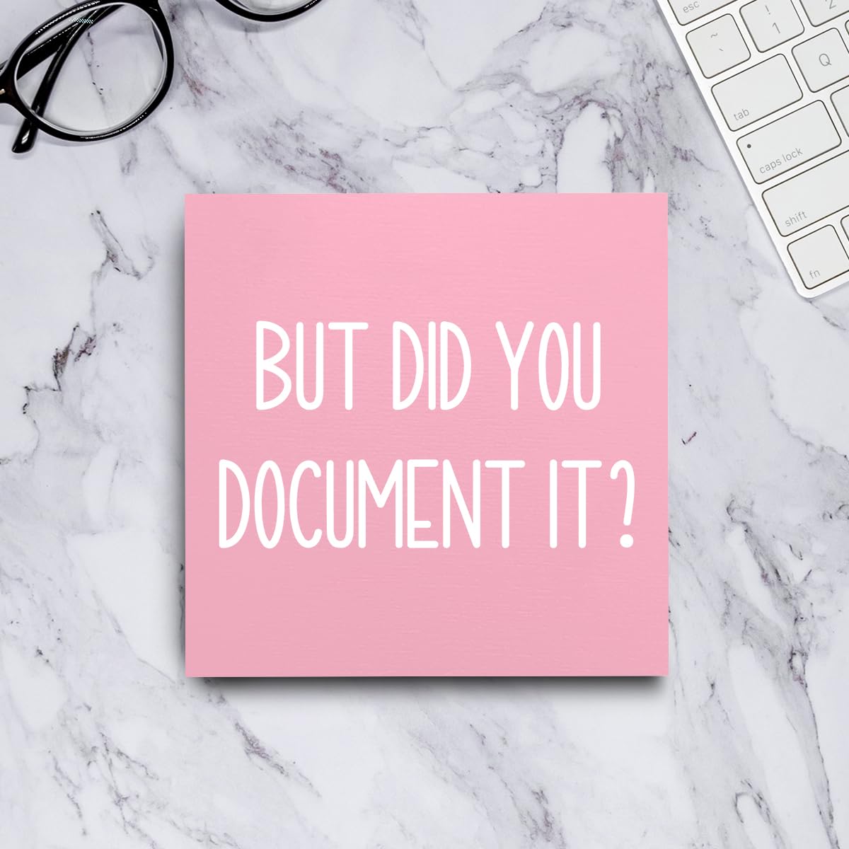 mmiishe But Did You Document It Wooden Box Sign Decorative Funny Office Wood Box Sign Home Office Decor Rustic Farmhouse Square Desk Decor Sign for Shelf Pink