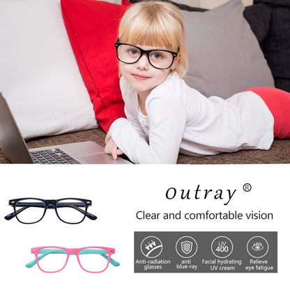 Outray Kids Teens Computer Blue Light Blocking Glasses for Boys and Gilrs Anti Eyestrain 2185c2 Blue