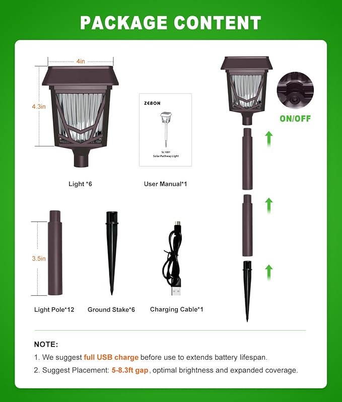 Solar Pathway Lights Outdoor, 6 Pack IP66 Waterproof Garden Solar Lights, 1500mAh Auto On/Off Yard Landscape Walkway Lighting, Brown