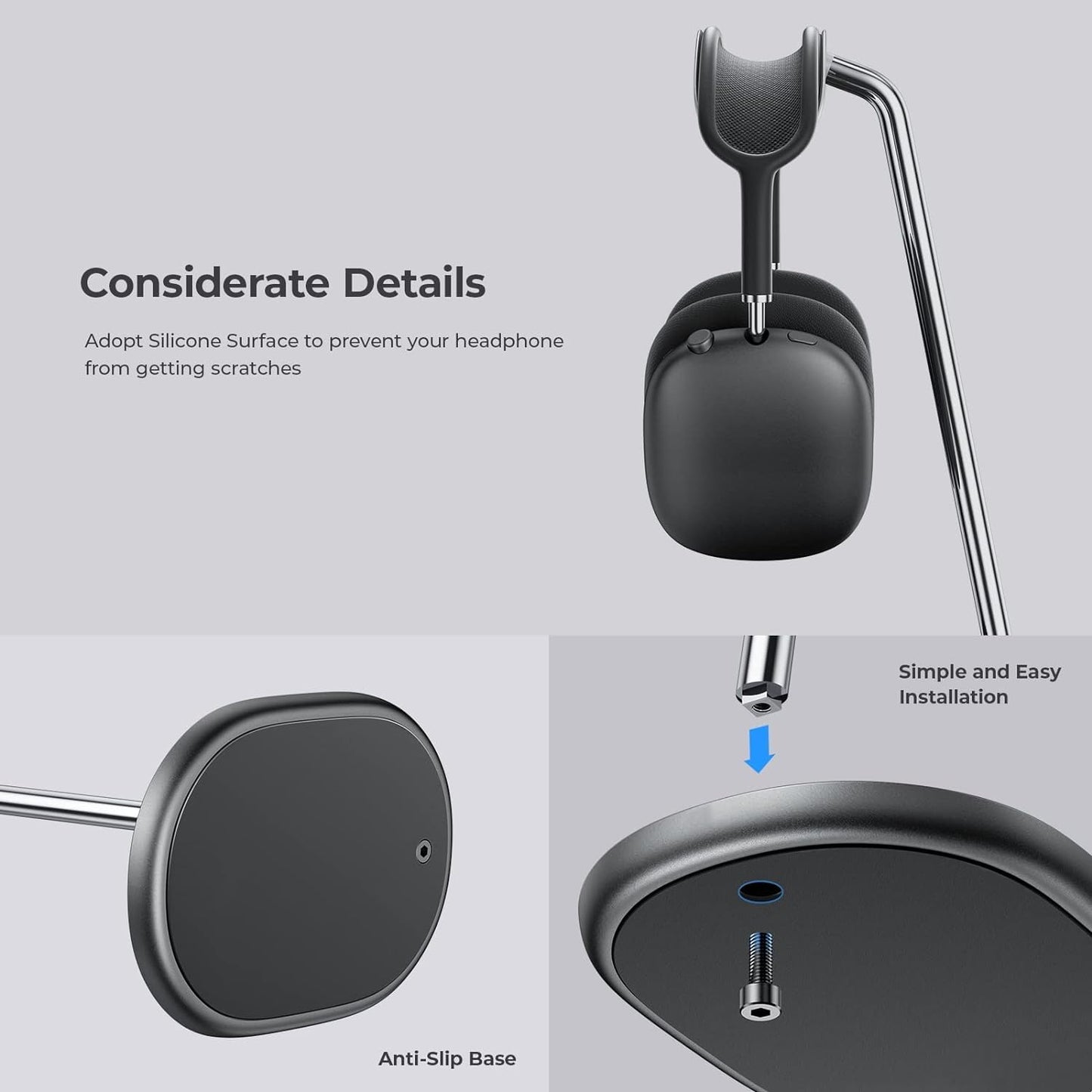 BENKS Headphone Stand for AirPods Max, Beats, Bose, Sony, Senheiser - Desktop Headset Holder, Gaming Accessories, Desk Earphone Stand (Black)