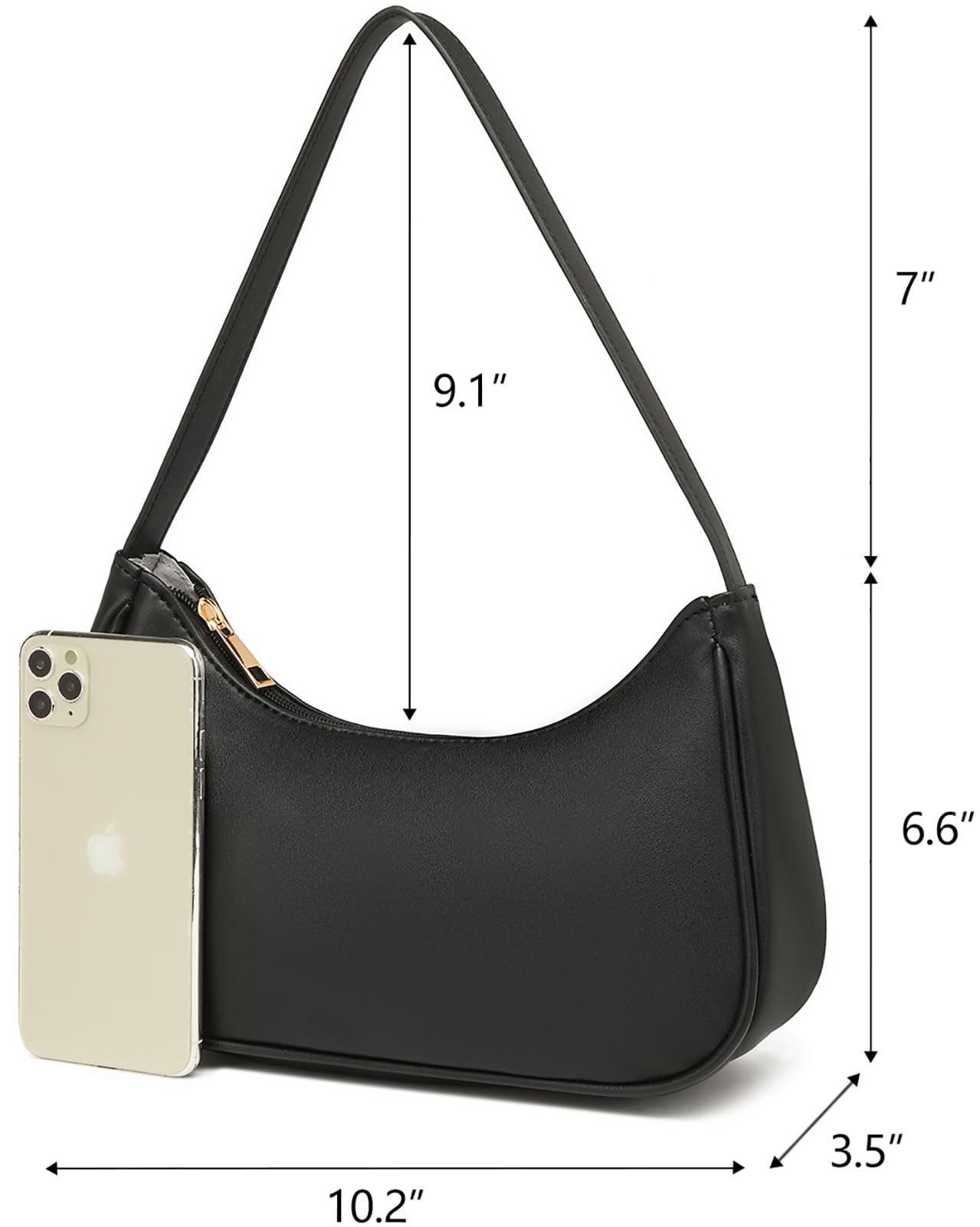 Afashor Shoulder Bags for Women Vegan Leather Hobo Sling Tote Handbag Retro Clutch Purse with Zipper Closure Black