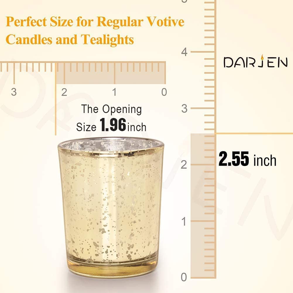 DARJEN Gold Tea Lights Candles Holders for Wedding Centerpieces, Votive Candle Holders for Party Home Wedding Shower Decorations, Table - Mercury Glass Votives, 24Pcs