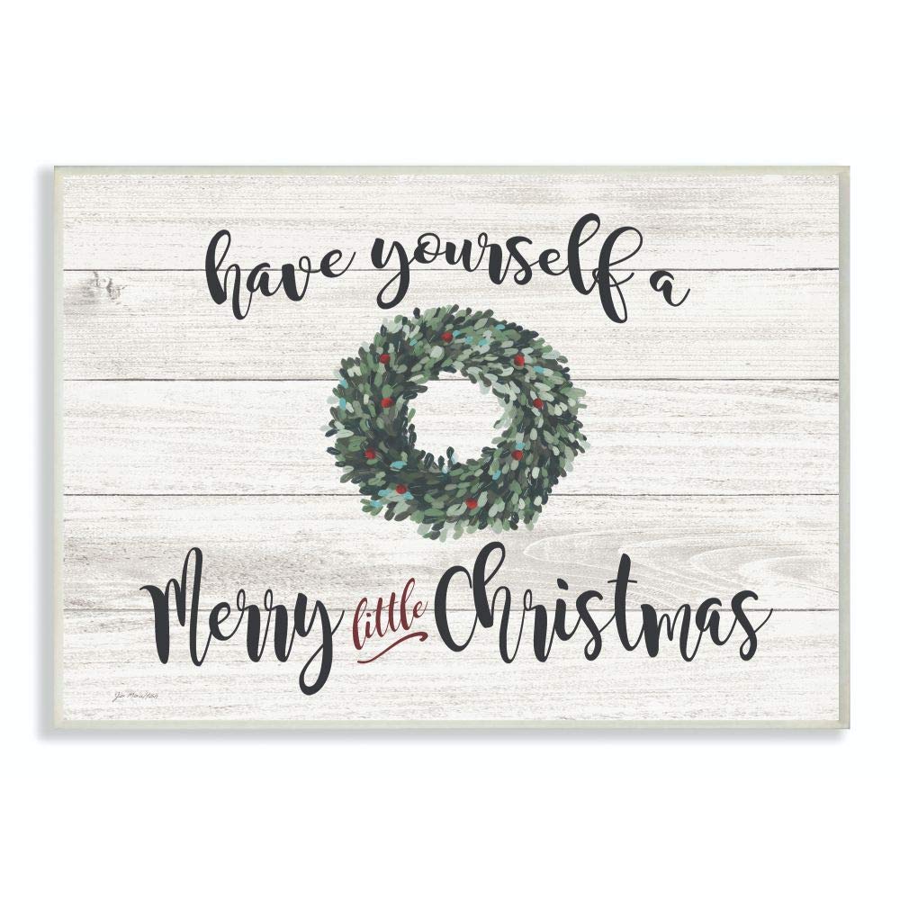Stupell Industries A Merry Little Christmas Wreath Wood Texture Holiday Word Design Wall Plaque, 10 x 15, Multi-Color